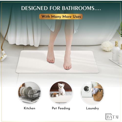 Extra Large Stone Bath Mat - (31.5” x 19.7”) - Absorbent Diatomaceous Earth Stone Bath Mat Large - Non-Slip Diatomite Bathmat - Easy Clean and Quick Drying - Long Instant Dry Bathmat - Beige XL