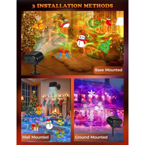 2025 Upgrade No Slides Christmas Projector Lights Outdoor, Holiday Projector Lights with 12 Dynamic Patterns & 7 LED Colors, Remote, Timer, IP65 Waterproof for Xmas Party Garden Yard Decor (Black)