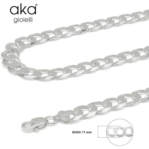 Aka Gioielli - Italian 925 Sterling Silver 11mm Curb Cuban Link Chain - Solid Sterling Silver Necklace for Men and Women - Made in Italy