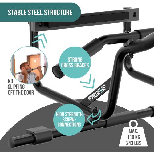 PULLUP & DIP Pull-up bar for door frames for hanging without screws and no slipping, professional door bar, pull-up bar with padded handles