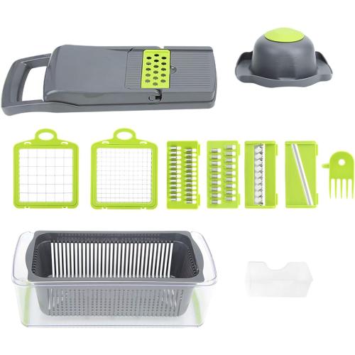 Vegetable Chopper, Multifunctional Vegetable Slicer Cutter Mandoline Slicer Cheese Grater Onion Chopper Potato Slicing Tool for Veggie Fruit Cheese, Includes 7 Interchangeable Cutting Blades
