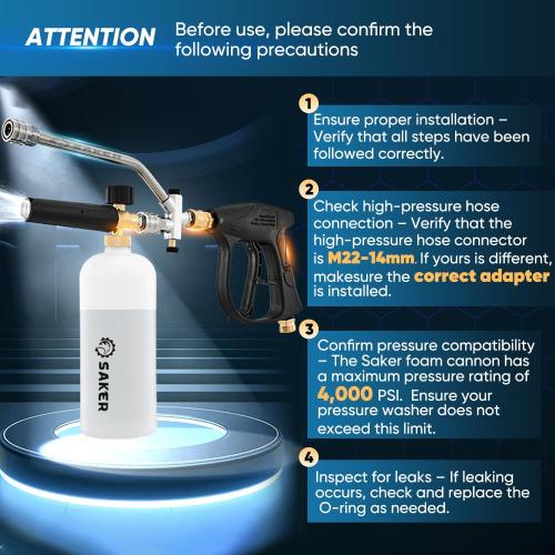 Saker Foam Cannon Dual Connector Accessory for Pressure Washer Kit,with Foam Cannon Dual Connector,Pressure Washer Gun for Car Washing and Cleaning,5 Power Washer Sprayer Nozzles