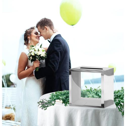 SietDESEO Silver Card Box for Party with Clear Window Box for Cards Receiving for Wedding Birthday Graduation Baby Shower Decorations Raffle Ticket Box