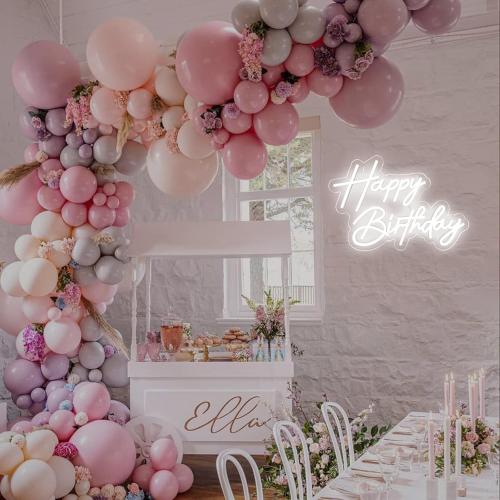 Happy Birthday Neon Sign for Wall Decor, 17×12 Inch White Led Neon Light Signs, Art Decoration Happy Birthday Neon Light Sign for All Birthday Party Decoration with 2 Pcs Pasters