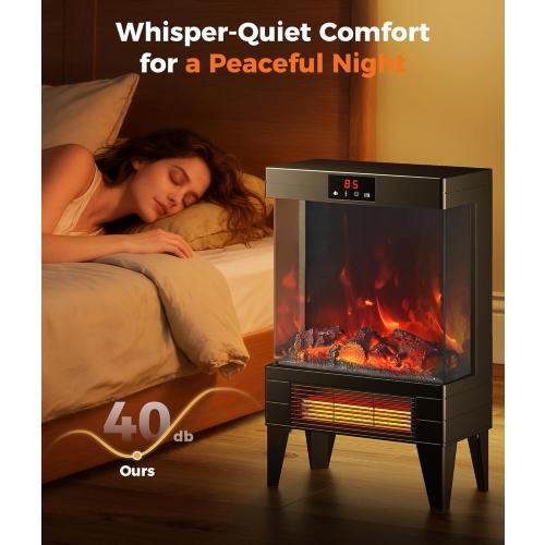 Electric Fireplace Stove Heater - Freestanding Fireplace Heater for Indoor Use with Realistic 3D Flame, Adjustable Thermostat & Remote, Quiet, Timer for Living Room and Bedroom