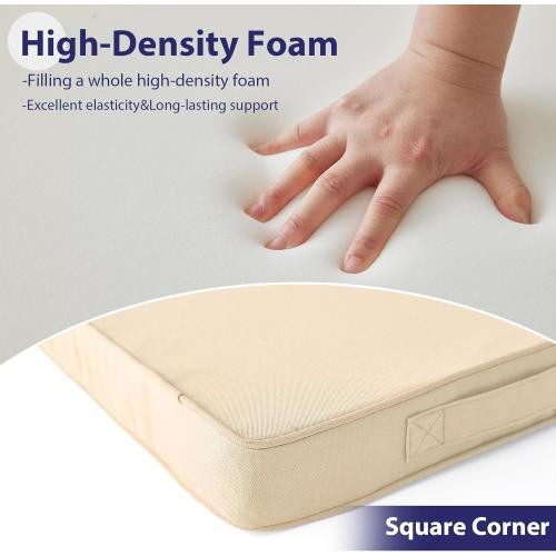 Outdoor Chair Cushions Set of 4, Waterproof Outdoor Seat Cushions for Patio Furniture, Patio Chair Cushion with Handle and Ties, Square Out Door Chair Pads,19 x 19 x 3, Beige