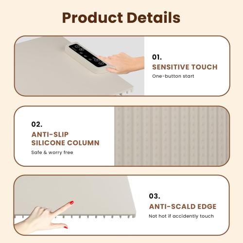 Food Warming Mat - Portable Electric Food Warmer - With Silicone Pad for Easy Cleaning - for Parties - Home Use - Foldable (Beige)