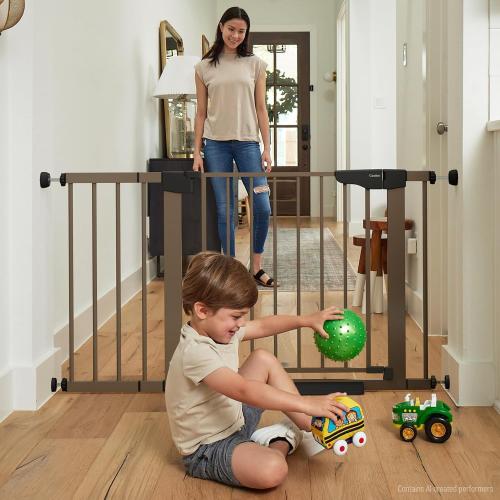 Cumbor 2 Pack 30-46 Baby Gate for Stairs, Auto Close Dog Gate Indoor Brown | Easy Install Pressure Mounted Pet Gates for Doorways, Easy Walk Thru Wide Safety Gate for Dog-Mom's Choice Awards Winner