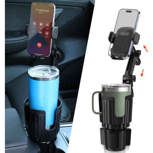 Newlest 2 in 1 Phone Mount for Car Cup Holder with Adjustable Base, Holders for Car Cupholder, No Shaking 360° Flexible Neck Phone Mount for All 4-7” Smartphones, Cup Holder for Most Bottles