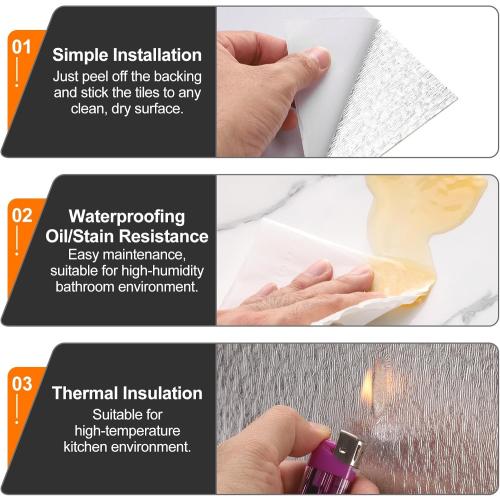 30pcs Peel and Stick Wall Panels 23.6 x 11.8 Skin Feel Brick Wallpapers (19.4 Sq. Ft. / 1.8 Sq.m. Coverage) Marble Tiles Adhesive Backsplash, White Gold