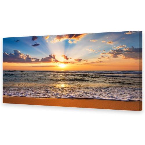 Muolunna BK1850 Wall Art Decor Large Canvas Print Picture Sunrise Ocean Beach Waves Scenery Modern Painting Artwork for Office Wall Decor Home Decoration Stretched and Framed Ready to Hang, 20x40inch