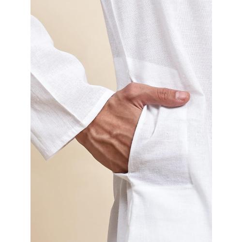 Sojanya since 1958 Men's Cotton Linen Solid Kurta Pajama Mandarin Collar Casual Party Dress