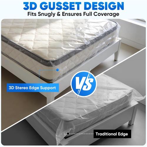 TICONN 2PK Plastic Mattress Bag for Moving Storage, Waterproof Mattress Protector Cover, Heavy-Duty Mattress Moving Supplies (1.5 mil, Full)