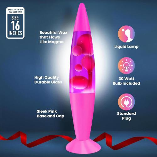 JAMBO 16 Beautiful Lamp- Purple with Pink Wax, Relaxing Liquid Light, Night Light Nightlight, Home Decor Living Room Office Bedroom Lamp for Adults Teens Kids, Magma Motion