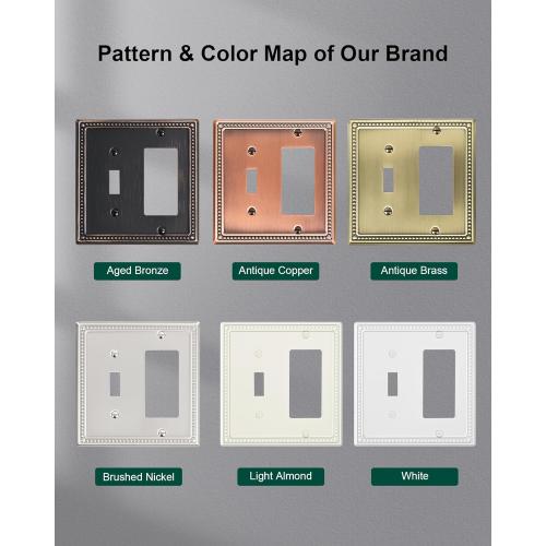 2-Pack Combo Toggle/Decorator Light Switch Cover Plate, Pearls Decorative Electrical Outlet Covers, Metal Wall Switch Plates and Outlet Covers, Pure White