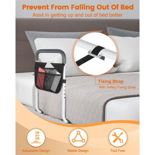 Bed Rails for Elderly Adults Safety - Adjustable Bed Assist Rail for Seniors - Stable Bed Side Rails Handle Support Bar Beds Guard Rail with Storage Bag & Fixing Strap, Fit King Queen Full Twin