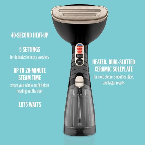 Conair Handheld Garment Steamer for Clothes, Turbo ExtremeSteam 1875W Fabric Steamer, Portable Handheld Design, Strong Penetrating Steam, Amazon Exclusive, Black
