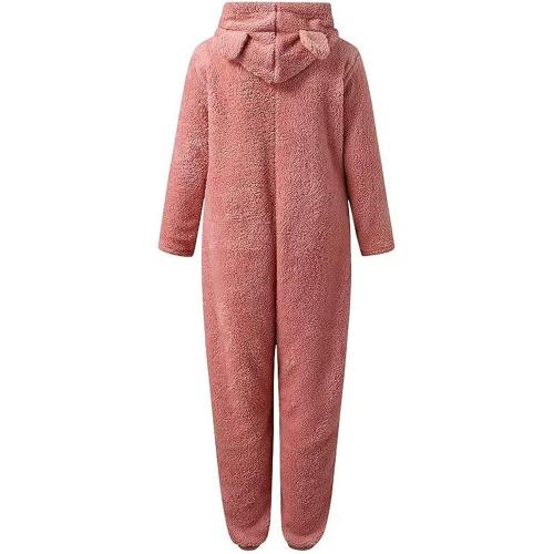 Size/M Womens Fleece Onesies Pajamas Jumpsuit Warm Sherpa Romper Sleepwear One Piece Zipper Hooded Playsuit Loungewear
