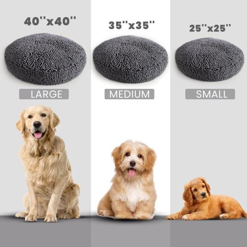 Muddy Mat® Cloud K-9 Dog Beds for Large Dogs & Cats, Soft & Relaxing Round Dog Bed, Chenille Material, Removable Cover, Washable & Dryer Safe – Grey Large (40x40)