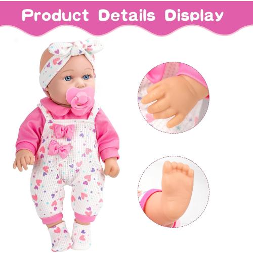 12 Baby Doll with Pink Bowknot Clothing Set,12 Inch Realistic Baby Dolls with Clothes and Accessories,Pacifier Bottle Toy Pretend Play Collection for 3  Child Girls Gifts