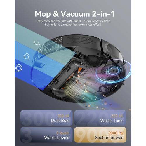 Robot Vacuum and Mop Combo, LiDAR Navigation, Ultra Slim Design, 9000Pa Suction Robotic Vacuum Cleaner – 200 Min Runtime, Auto Recharge, Customizable Cleaning for Pet Hair, Hard Floors