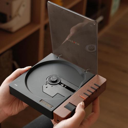 R300 CD Player Portable Bluetooth Desktop Retro CD Players for Home,Without Speakers, Rechargeble Battery Small Compact Vintage CD Player,SPDIF Out,Brown