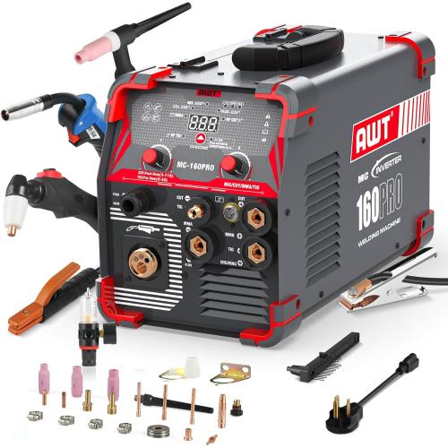 AWT MIG Welding Machine,160A 5 in 1 Plasma Cutter Welder Combo HF TIG/Gas MIG/Flux MIG/Stick Welding,110/220V Dual Voltage, Multi-Process Welder MIG88-160M