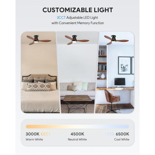 VONLUCE Ceiling Fans with Lights, 42 Inch Ceiling Fan and Remote, 6-Speeds Noiseless Reversible DC Motor, 3CCT, Wood Ceiling Fan for Farmhouse Bedroom Indoor Outdoor, Black