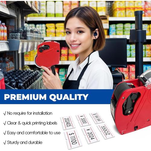 Price Gun,Handheld Price Tag Gun Red Pricing Gun with Extra 10,000 Pad Labels and 2 Pack of Inks Price Guns Tool Set for Retail, Price Stamp for Groceries Price Labeling