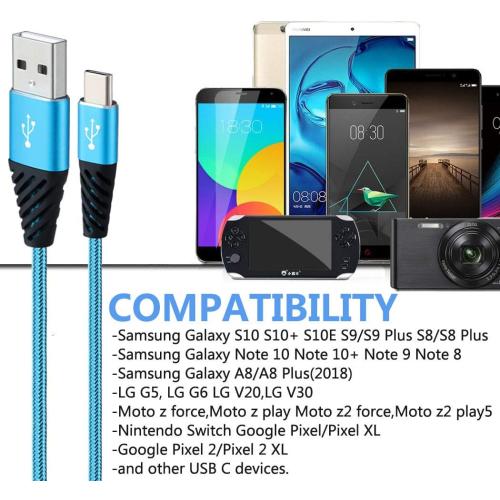 Bynccea USB C 10FT Type C Charger Cable 4-Pack Fast Charging Cord USB A to USB C Cell Phone Charger Nylon Braided Compatible with Samsung Galaxy S10 S9 S8 Note 10 9 Pixel LG V30