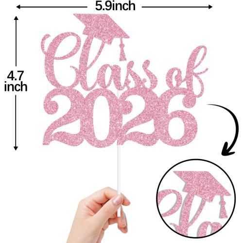 Black Glitter Class of 2026 Cake Topper, Congrats Grad 2026/Congrats Class of 2026/Congratulations, 2026 Graduation Party Decorations Supplies (2026, Pink)