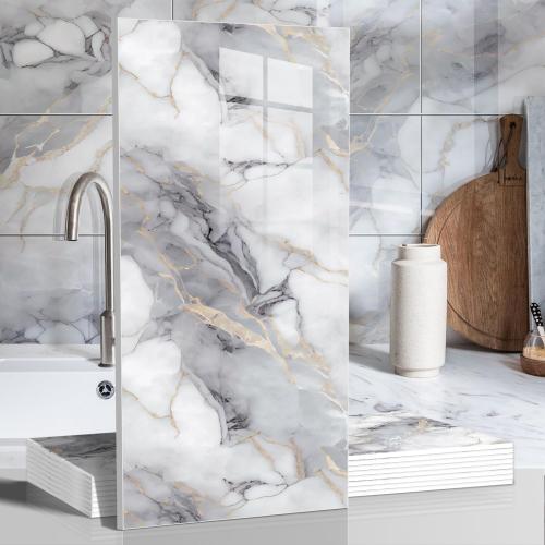 10pcs Thick Marble Peel and Stick Waterproof Wall Panels,Heat-Resistant Backsplash Tile, 23.6x11.8 PVC Foam Wall Sticker for Kitchen,Living Rooms,TV Walls,Colorful (Not Real Tile 19.4Sq. Ft.)