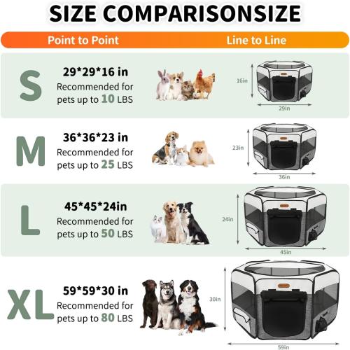 Dog Playpen, Portable Pet Playpen, Puppy Playpen, Cat Playpen with Carrying Case, Dog Playpen for Small Dogs Indoor/ Outdoor, Removable Mesh Shade Cover