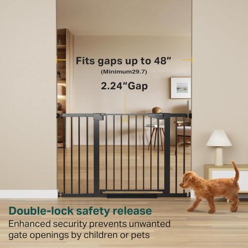 Cumbor 29.7-48 Baby Gate for Stairs, Mom's Choice Awards Winner-Dog Gate for Doorways, Auto Close Safety Pet Gate for Dogs Indoor, Easy Install Pressure Mounted Child Gate with Walk Thru Door, Black