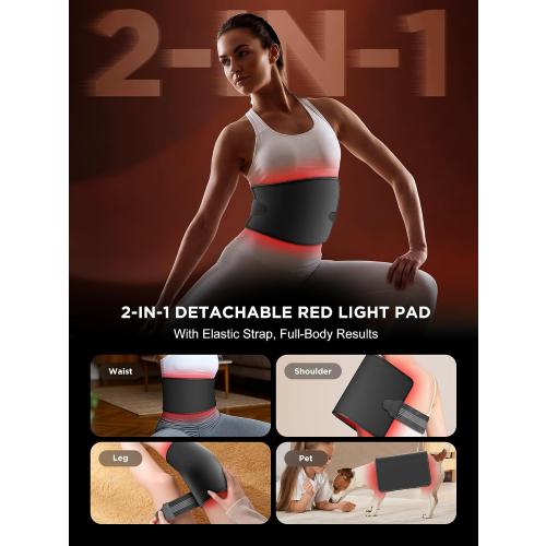 INTEO Red Light Therapy for Body and Face, 2-in-1 Red Light Therapy with Detachable Design, Infrared Light Therapy Lamp 660nm 850nm for Body at Home with Protective Glasses, Elastic Strap