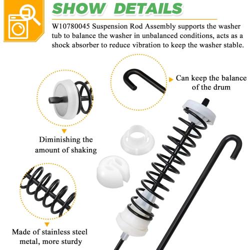 Updated W10780045 Washer Suspension Rods Kit (4 Pack) by Techecook - Replacement for Whirlpool Kenmore Maytag Amana suspension rod W10537442 W10780053 WTW4616FW0 NTW4516FW0 NTW4516FW1 WTW4800BQ1