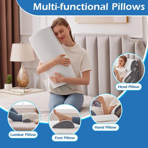 6PCS Wedge Pillow Set for After Surgery, Orthopedic Bed Wedge Pillow for Headboard, Memory Foam Back Pillow for Bed Sitting Up, Sit Up Pillow for Acid Reflux Relief, GERD, Anti Snoring (White)