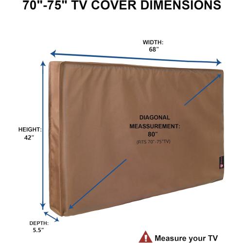 Brown 68x42 iBirdie Outdoor TV Cover 70 to 75 inch Weatherproof, Cover Size 68''L x 42''H, Waterproof for Outside Flat Screen 70 to 75 inch TV, Brown, 600D Thick Fabric Screen Protector with Bottom