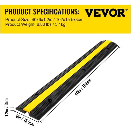 Happybuy 4 Pack of 1-Channel Rubber Cable Protector Ramps Heavy Duty 18000Lbs Load Capacity Cable Wire Cord Cover Ramp Speed Bump Driveway Hose Cable Ramp Protective Cover