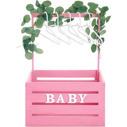 Barydat Wooden Baby Shower Crate Closet, Baby Basket with Handle, Personalized Basket Gifts, Easy Assembly Baskets for Newborn Boy Girl Welcome Gift for New Mom Parents(Pink)