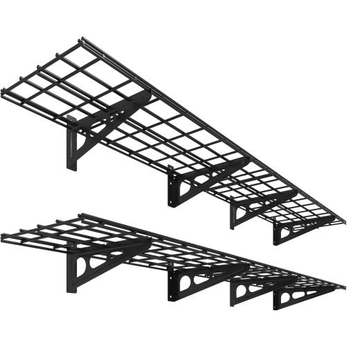 FLEXIMOUNTS 12-inch-by-72-inch Wall Shelf Garage Storage Rack Wall Mounted Floating Shelves,1x6ft,Black, 2-Pack, Classic Series