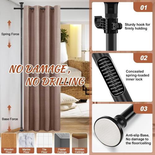 Room Divider Curtain Rod - No Drilling Tension Rod Room Dividers for Space Partitions, 4-10ft (H) 28-114 inch(W) Adjustable Heavy Duty Floor to Ceiling Wall Divider for Room Separation Matte Black