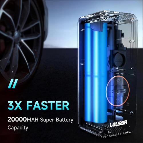 Tire Inflator Portable Air Compressor-Air Pump 20000mAh & 150PSI Cordless Electric for Car, Motorcycle, Bike, Ball, with Tire Gauge Pressure, Dual-Use Type (Black)