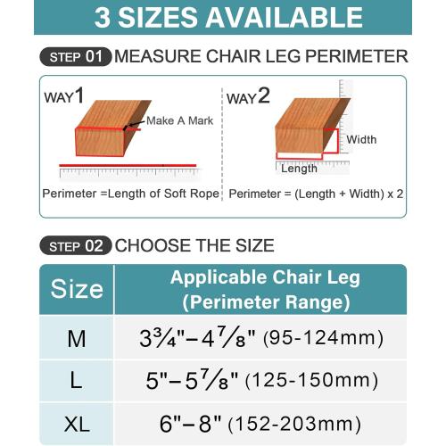 24 Pcs Chair Leg Floor Protectors Rectangle, Silicone Felt Furniture Leg Pads Caps Covers for Hardwood Floors (Fit Perimeter 5 to 5‑7/8)