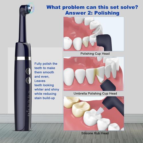 Tooth Polisher,Teeth Polishing Kit for Daily Cleaning,Polishing Then Whitening of Tooth (Professional Toothpaste Include),USB Rechargeable Dental Polisher with LED Light,6 Heads,5 Speed Modes