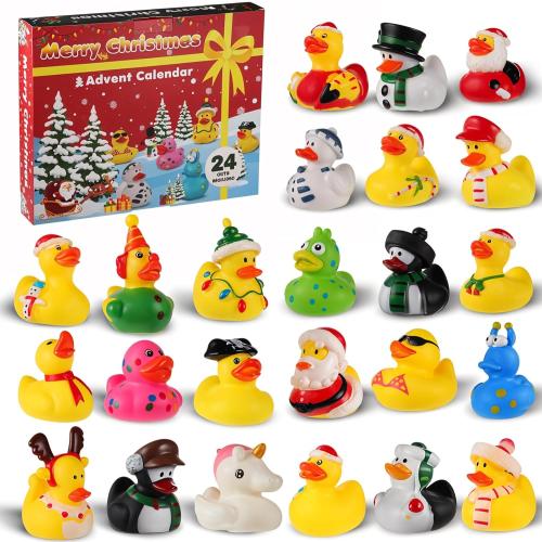Rubber Duck Advent Calendar 2025, 24 Days Christmas Rubber Ducks Countdown Calendar 24 Pcs Christmas Ducks Advent Calendars Stocking Stuffers Bath & Pool Toys for Kids Boys Girls