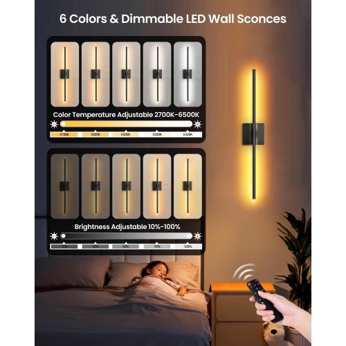 CLY Battery Operated Wall Sconce Set of 2: Rechargeable Wall Lights Wireless Sconces with Remote, 350° Rotate Dimmable Magnetic Wall Scone Lighting Decor for Bedroom Living Room Hallway, 28Inch