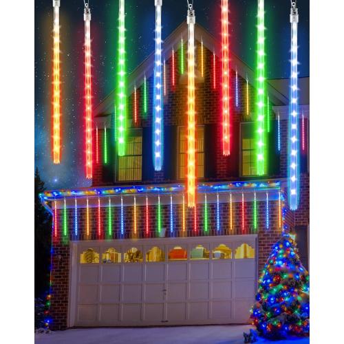 Flacchi Multicolor 20 Tubes Meteor Shower Icicle Light 480 LED Raindrop Lights with Timer Function Cascading Falling Rain Lights for Holiday Party Christmas Decorations