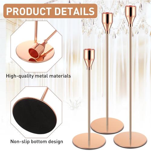 Set of 18 Tall Candlestick Holders Thin Metal Taper Candle Holders for Table Centerpiece Modern Decorative Pillar Candle Sticks Stand for Home Wedding Christmas Decoration(Rose Gold)