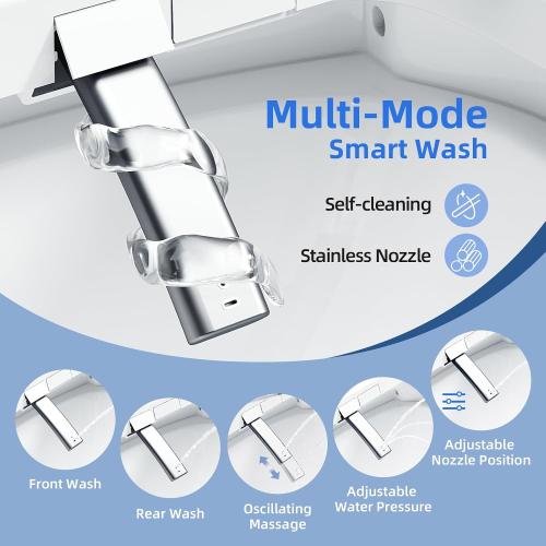 Electric Bidet Toilet Seat Round - Smart Heated Toilet Seat with Remote Control, Instant Warm Water, Self-Cleaning Nozzle, Warm Air Dryer, Feminine Wash, Soft Close, LED Display